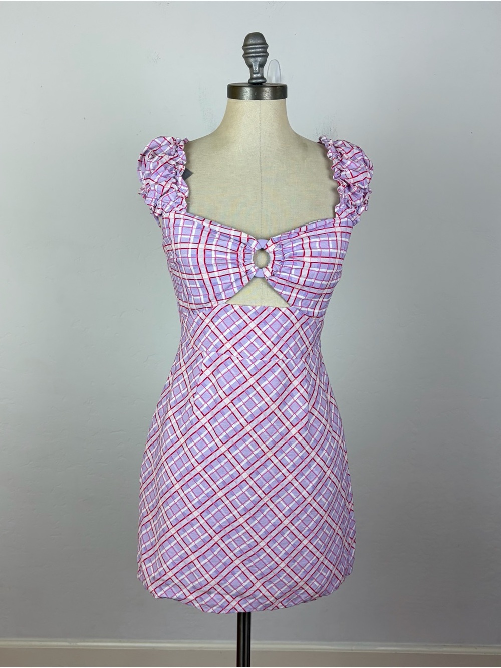 Finders Keepers Plaid Cut Out Mini Dress